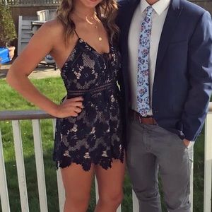 Blue floral lace romper